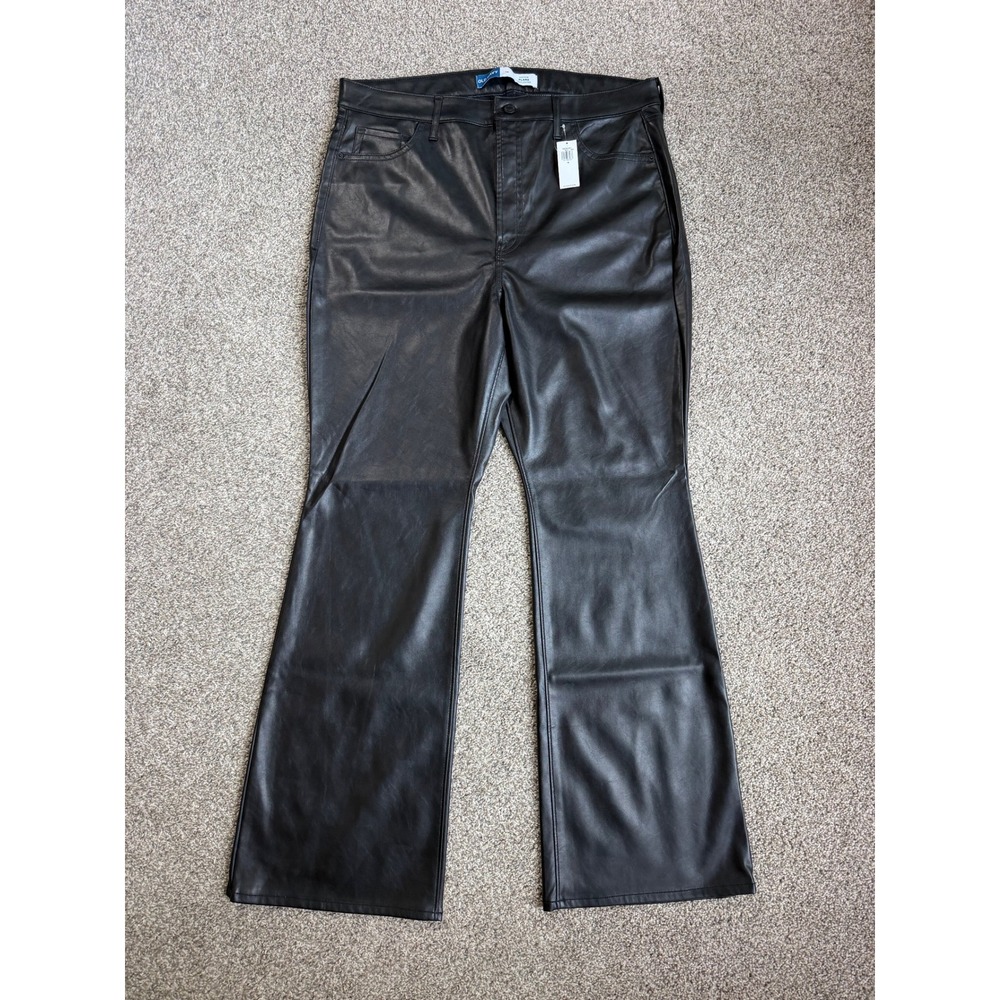 Old Navy Womens High Rise Flare Faux Leather Pants Black Size 16 NWT